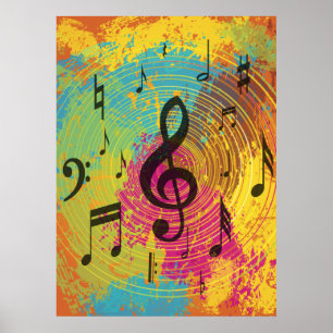 Bright Music Notes on Explosion of Colour Poster