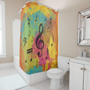 Bright Music Notes on Explosion of Colour Shower Curtain