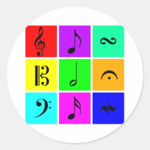 bright music symbols classic round sticker