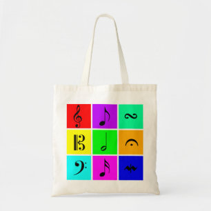 bright music symbols tote bag