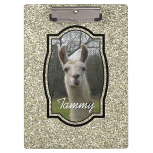 Bright N Sparkling Llama in Gold Champagne Clipboard