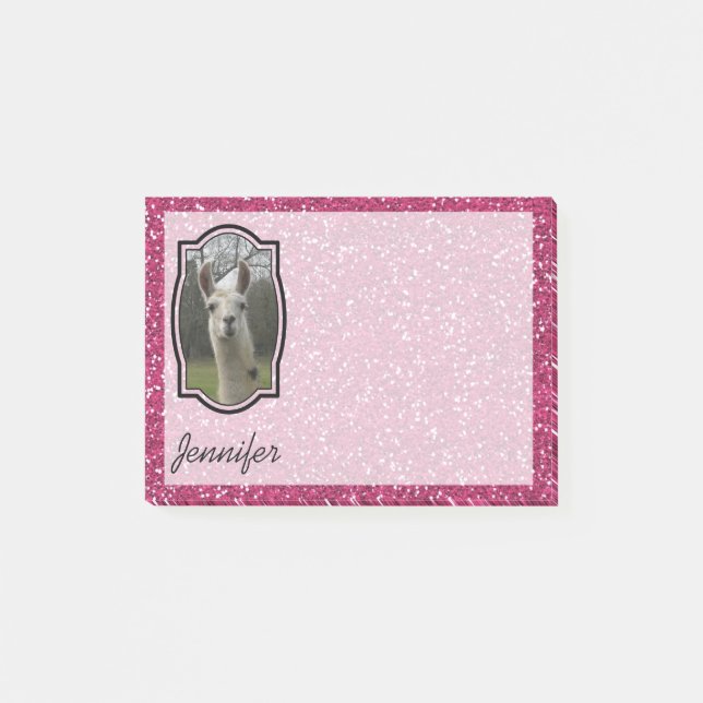 Bright N Sparkling Llama in Hot Pink Post-it Notes (Front)