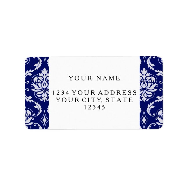 Bright Navy Blue Damask Pattern Label (Front)
