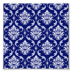 Bright Navy Blue Damask Pattern Photo Print