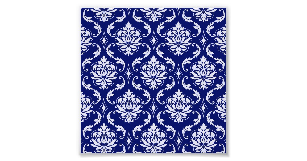 Bright Navy Blue Damask Pattern Photo Print Zazzle