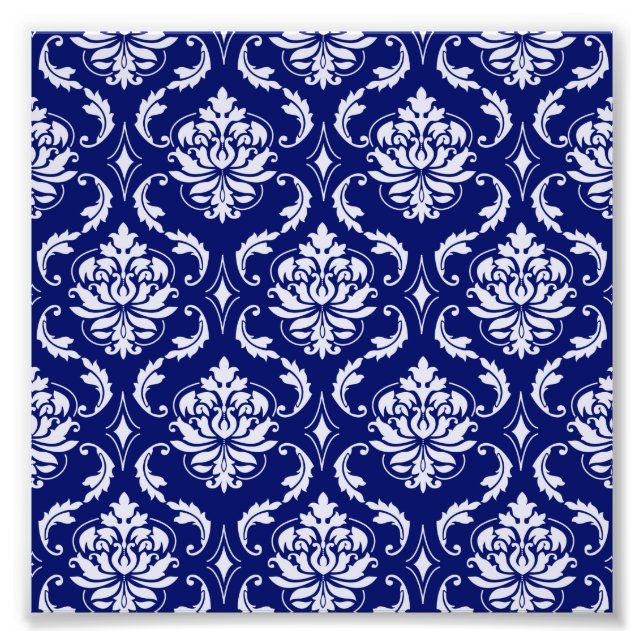 Bright Navy Blue Damask Pattern Photo Print (Front)