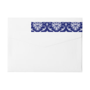 Bright Navy Blue Damask Pattern Wrap Around Label