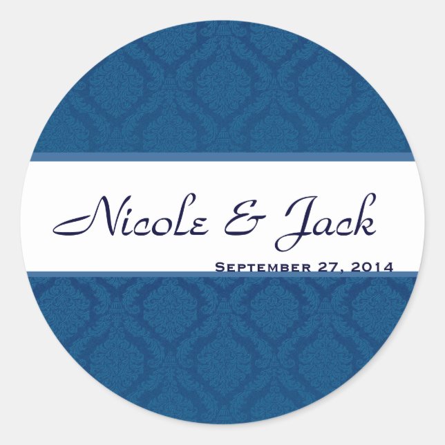 BRIGHT NAVY BLUE Diamond Damask Wedding Sticker (Front)
