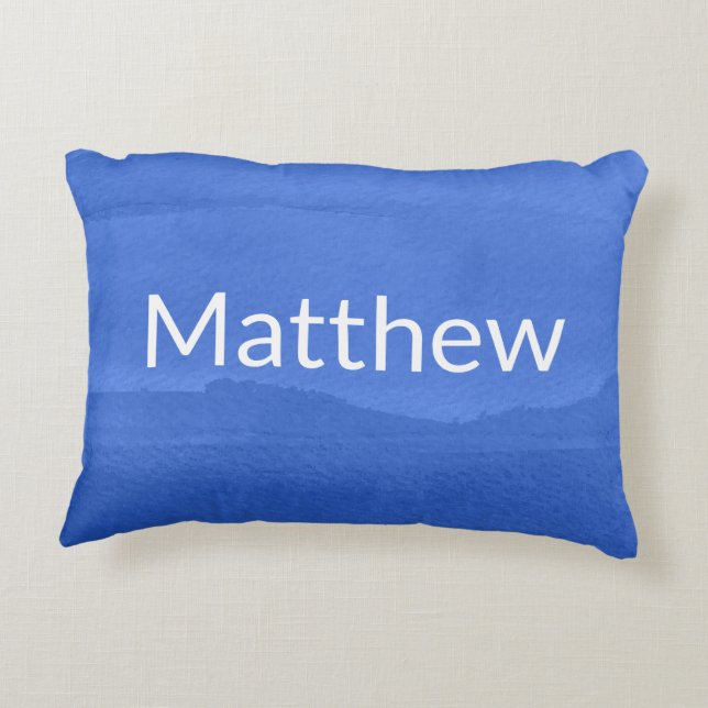 Bright Navy Ombre with Kids Name Decorative Cushion (Back)