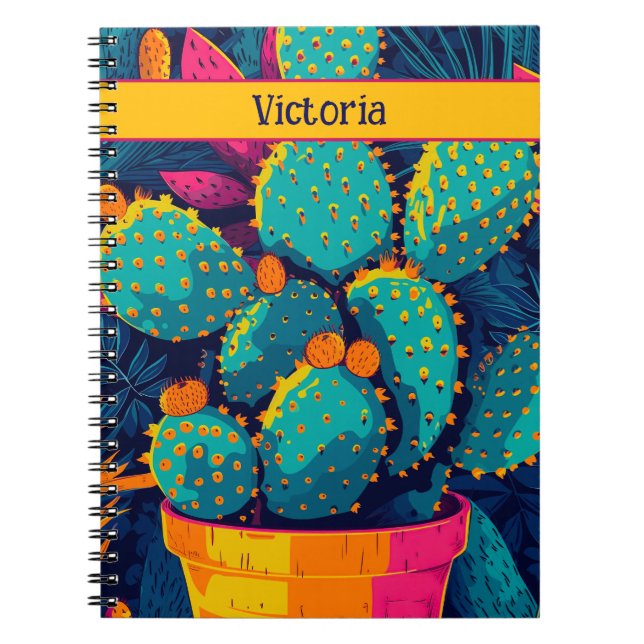 Bright Neon Cactus Vibrant Southwest Illustration  Notebook (Front)
