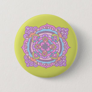 Bright Neon Colourful Tracery Ornament Button