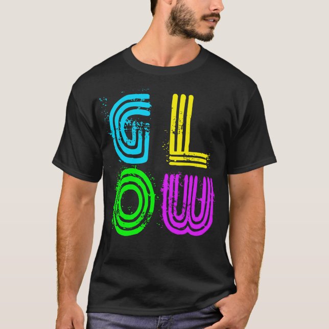 Bright Neon Colours Glow Big Letters Retro Disco T-Shirt (Front)