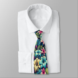Bright Neon Floral Burst in Tropical Setting Tie