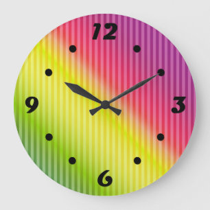 Bright neon fluorescent gradient rainbow ombre col large clock