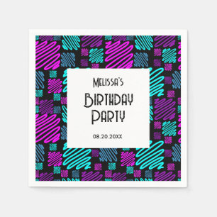 Bright Neon Geometric Pattern Black Birthday Napkin