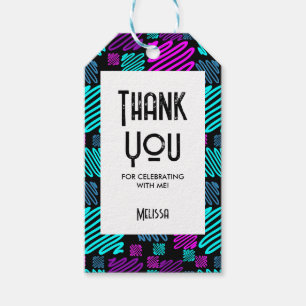 Bright Neon Geometric Pattern Black Thank You Gift Tags