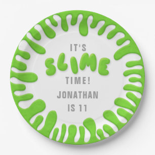 Bright neon green slime party paper plate