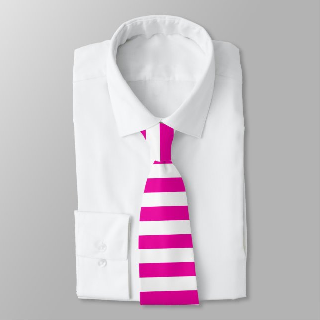 Bright Neon Hot Pink and White Stripe Tie (Tied)