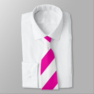 Bright Neon Hot Pink and White Striped Necktie