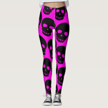 Bright Neon Hot Pink Goth Big Print Skulls