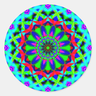 Bright Neon Kaleidoscope   Abstract Mandala Classic Round Sticker