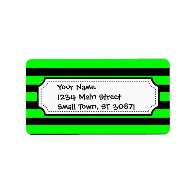 Bright Neon Lime Green and Black Stripes Label (Front)