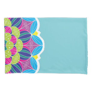 Bright Neon Mandalas & Teal Pillowcase