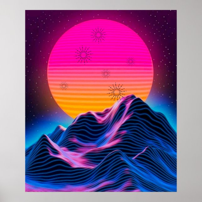 Bright Neon Mountains Dusk to Dawn Poster (Front)