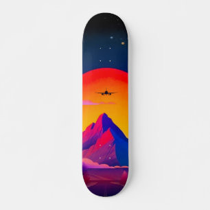 Bright Neon Mountains Sunrise Aeroplane Skateboard