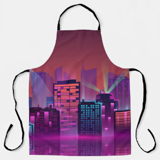 Bright neon night cityscape, vintage. apron