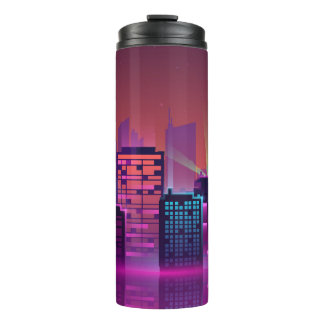 Bright neon night cityscape, vintage. thermal tumbler