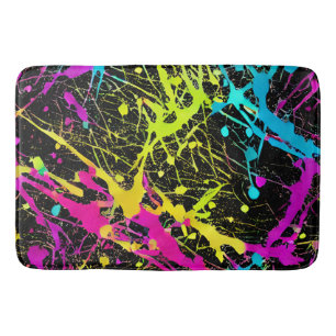 Bright Neon Paint Splatter Bath Mat