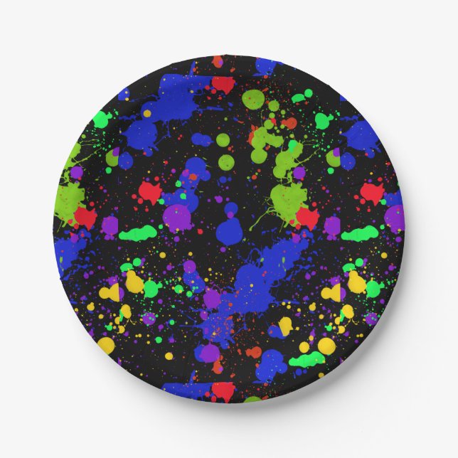 Bright Neon, Paint Splatter, Custom Paper Plate (Front)