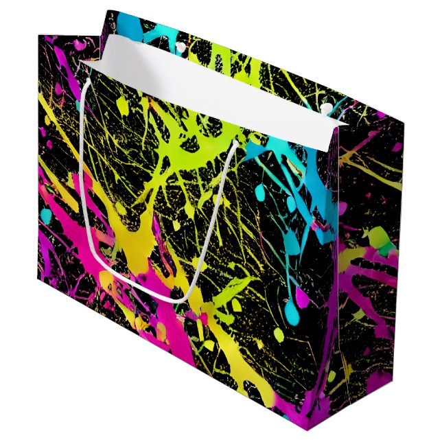 Bright Neon Paint Splatter Large Gift Bag (Front Angled)