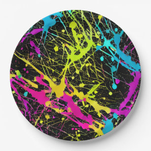 Bright Neon Paint Splatter Paper Plate
