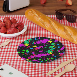 Bright Neon Paint Splatter Pattern Custom Paper Plate