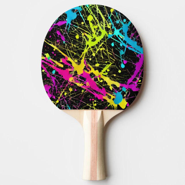 Bright Neon Paint Splatter Ping Pong Paddle (Front)