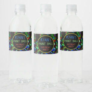 Bright Neon Paint Splatter Star Bursts Water Bottle Label
