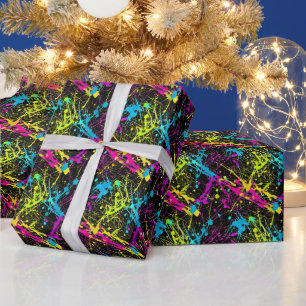 Bright Neon Paint Splatter Wrapping Paper