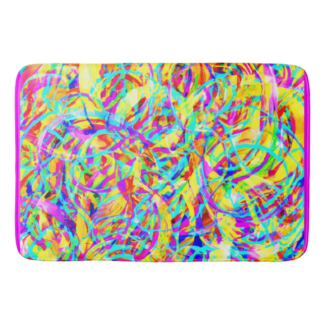 Bright Neon Patterns Print Bath Mat (Front)