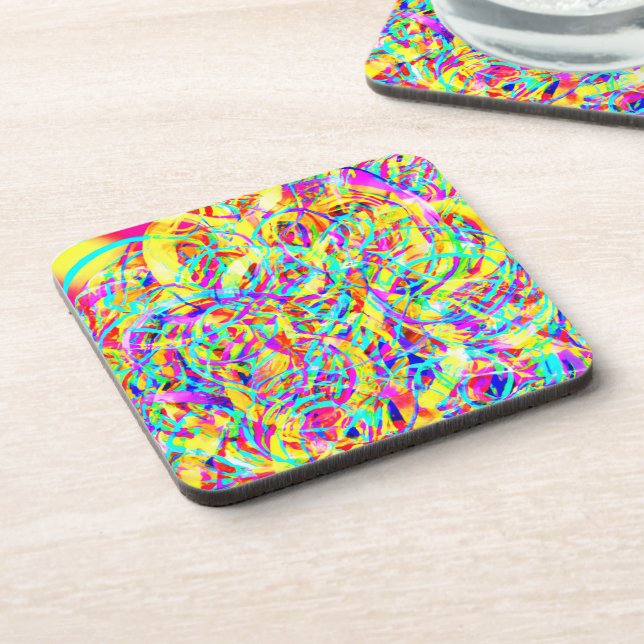 Bright Neon Patterns Print Coaster (Left Side)