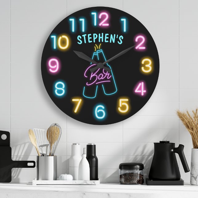 Bright Neon Personalised Beer Bar Large Clock (Creator Uploaded)