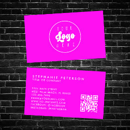 Bright Neon Pink Custom Company Logo QR Code Business Card