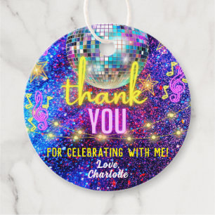 Bright Neon Pink Glow Disco Dance Party Thank You Favour Tags