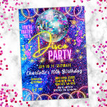 Bright Neon Pink Glow Girl's Disco Dance Party Invitation<br><div class="desc">Disco Party design with vivid neon glow lights in blue,  pink,  and purple,  and text in pink,  white,  and yellow,  great for dance disco birthday parties for girls.</div>