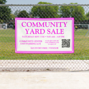 Bright Neon Pink White Community Yard Sale Banner