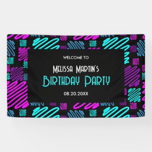 Bright Neon Purple Blue Geometric Birthday Welcome Banner