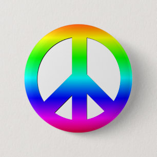 Bright Neon Rainbow CND Peace Symbol on White 6 Cm Round Badge