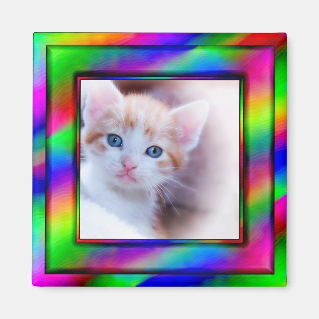 Bright Neon Rainbow Ombre Photo Frame Magnet (Front)