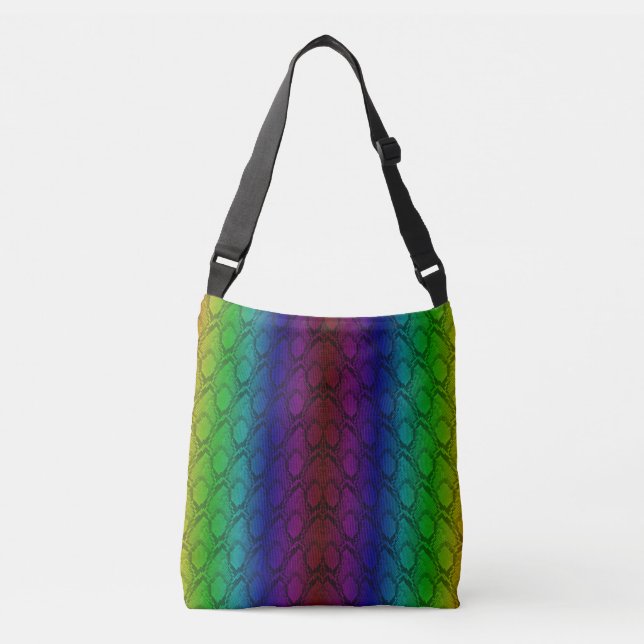 Bright Neon Rainbow Python Vertical Snake Skin Crossbody Bag (Front)